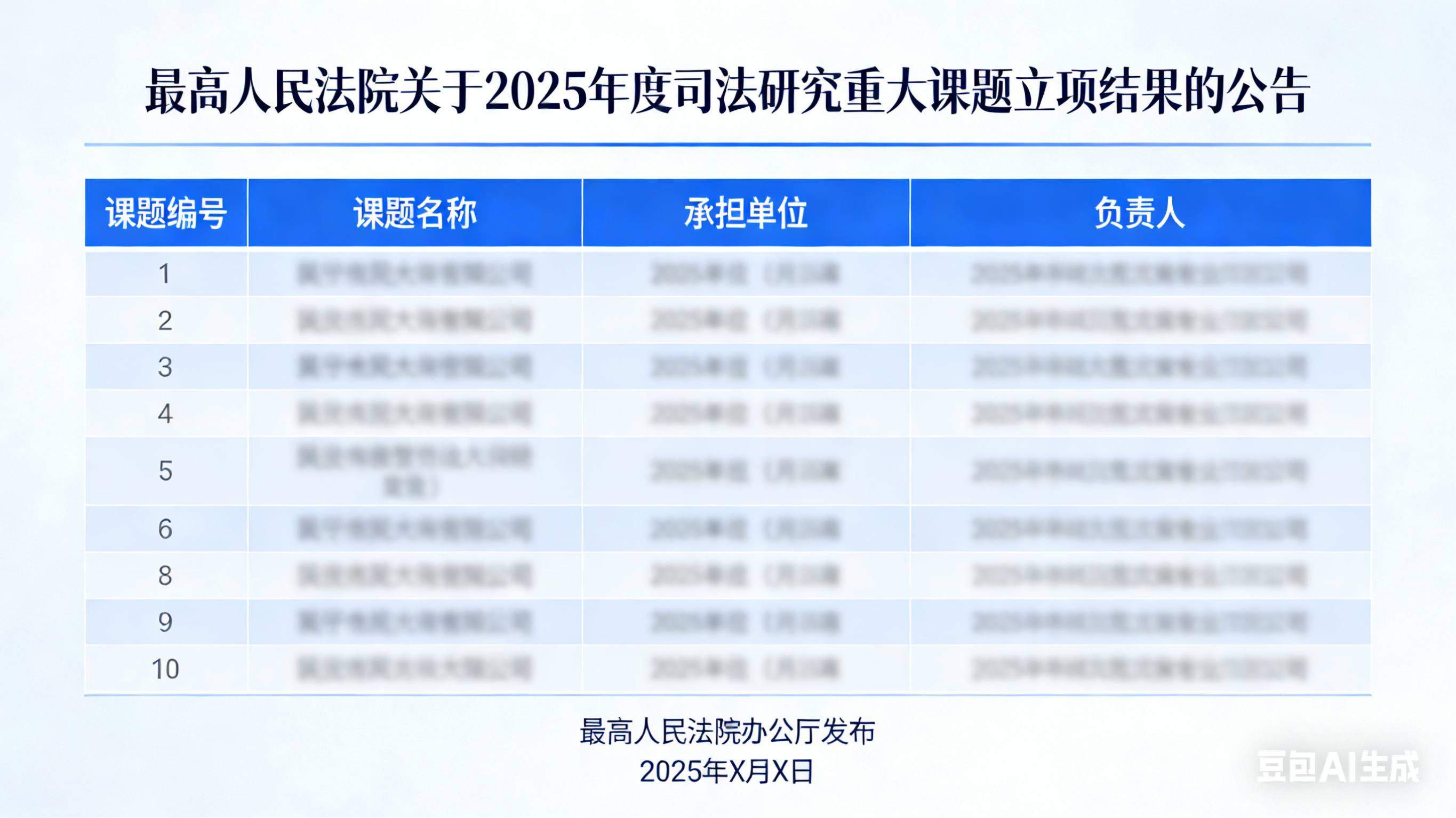 最高人民法院关于 2025 年度司法研究重大课题立项结果的公告